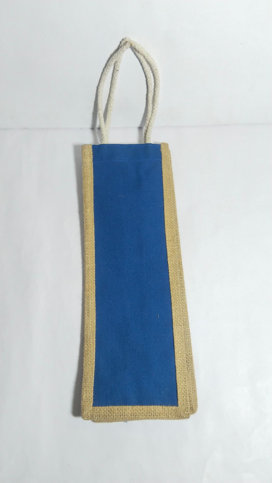  Blue Jute Wine Bottle Gift Bag with Handle - 12 Pack