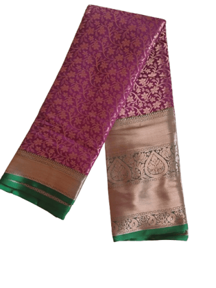 Purple Silk Saree With Golden Zari Border 5.5 meter length Saree