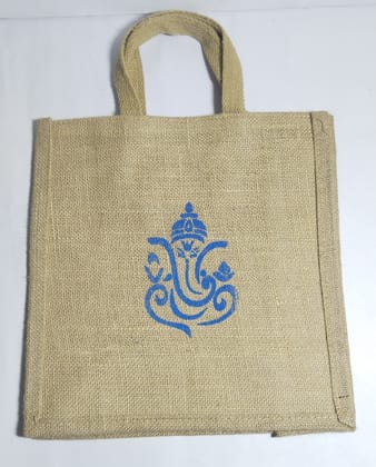 Handcrafted Jute Bag with Blue Ganesh Design