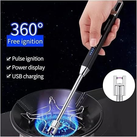 Electric Lighter, USB Rechargeable Lighter 360° Rotatable Long Lighter,Windproof Lighter for Kitchen Multicolor (Pack of 1)