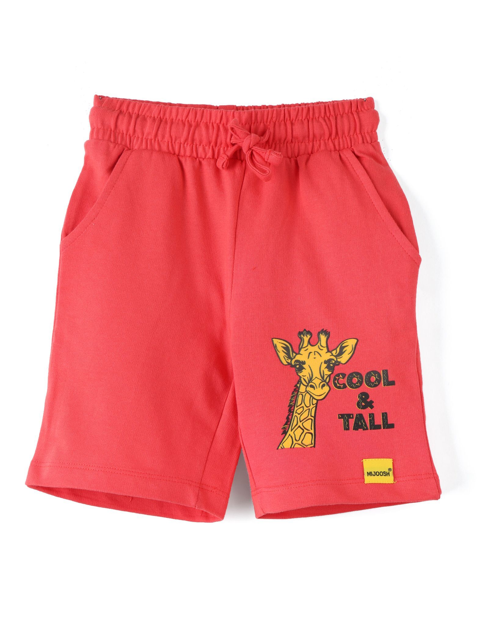 Girls Shorts Cotton French Terry Hibiscus Red “Cool and Tall Giraffe”