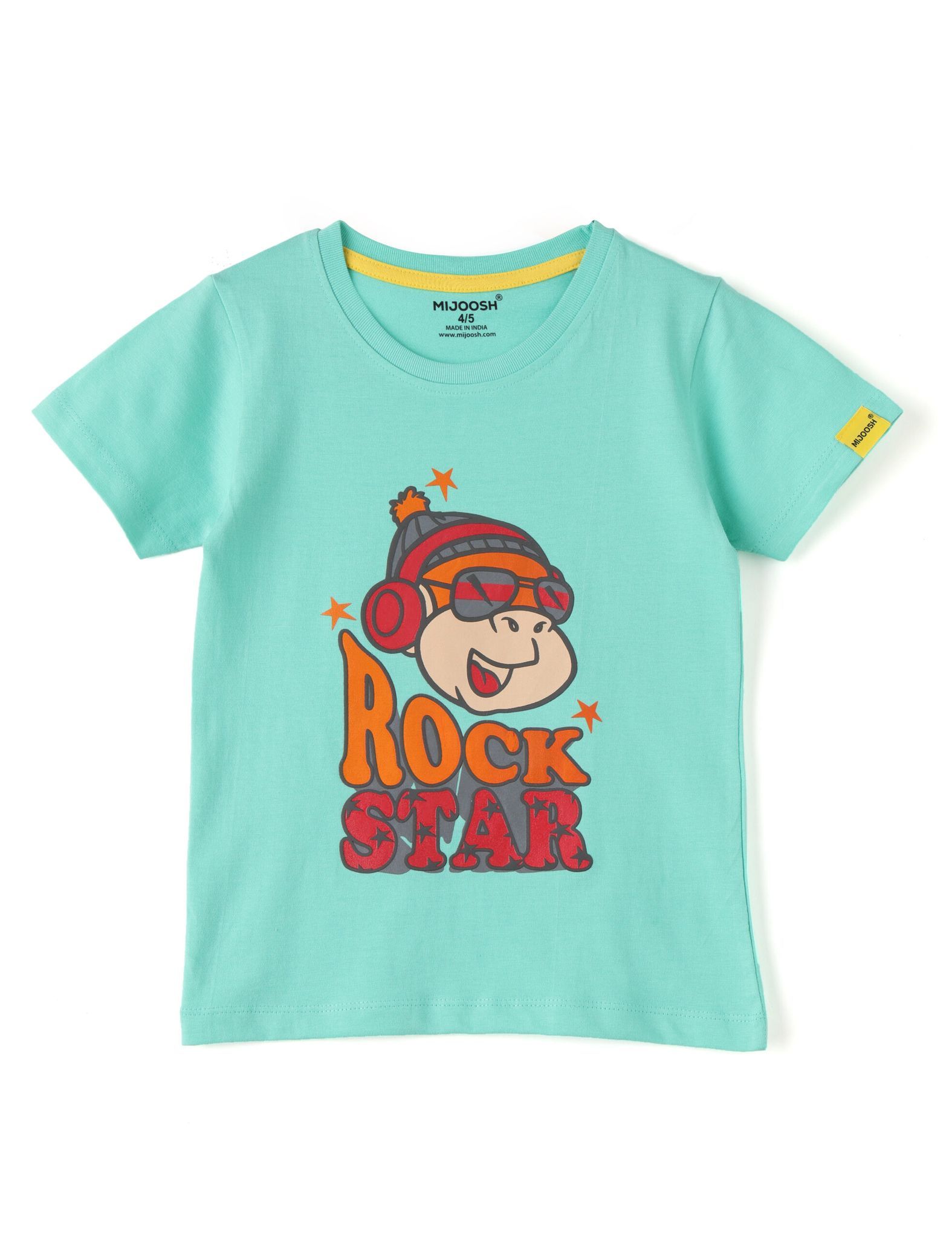 Boys T shirt Cotton Biscay Green Rock Star