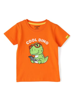 Boys T shirt Cotton Scarlet Ibis Orange Cool Dino