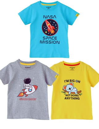 Boys T shirt Cotton Dandelion Yellow / Scuba Blue / Grey Melange 2-6 Years (3pcs Pack)