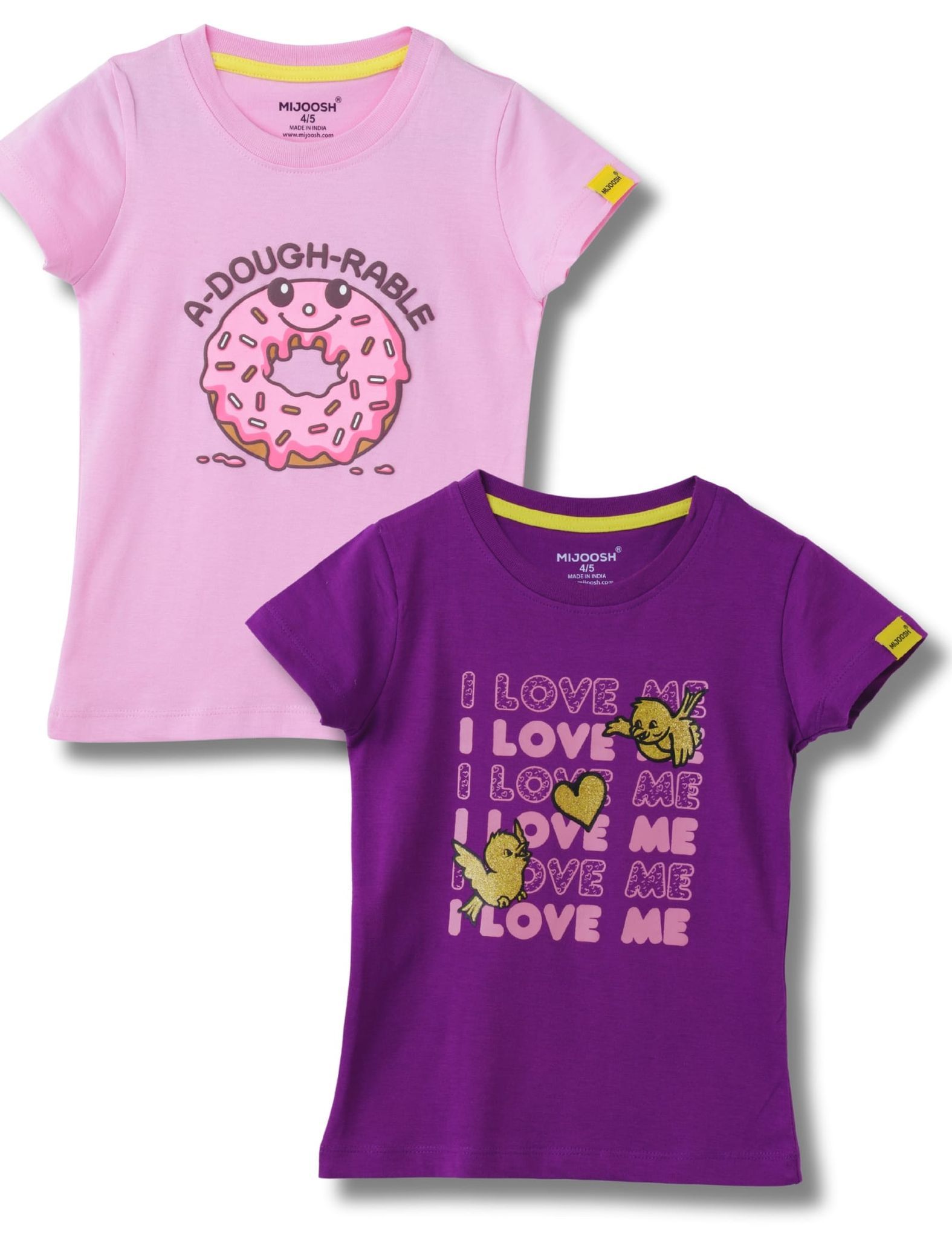 Girls T-Shirt Bonbon Pink / Sparking Grape Violet, Soft Cotton, Ages 2-6 (2pcs pack)