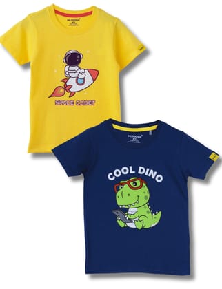 Boys T-Shirt Dandelion Yellow / Estate Blue, Soft Cotton, Ages 2-6 (2pcs pack)