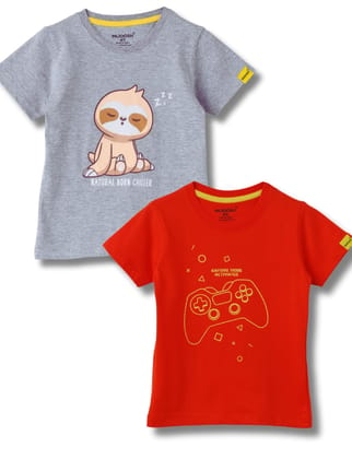 Boys T-Shirt Fiery Red / Grey Heather Mélange, Soft Cotton, Ages 2-6 (2pcs pack)