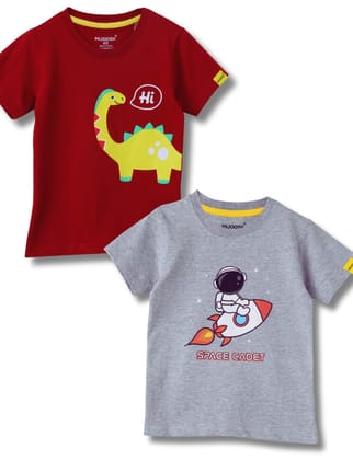 Boys T-Shirt Grey Heather Mélange / Winery Red, Soft Cotton, Ages 2-6 (2pcs pack)