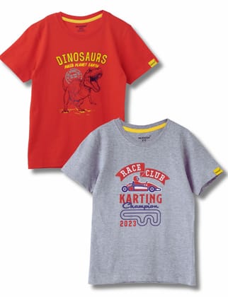 Boys T-Shirt Grey Heather Mélange / Fiery Red, Soft Cotton, Ages 7-14 (2pcs pack)