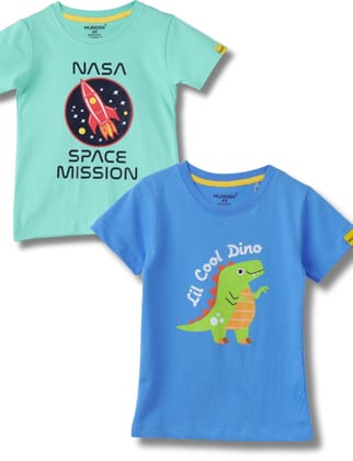 Boys T-Shirt All Aboard Blue / Biscay Green, Soft Cotton, Ages 2-6 (2pcs pack)