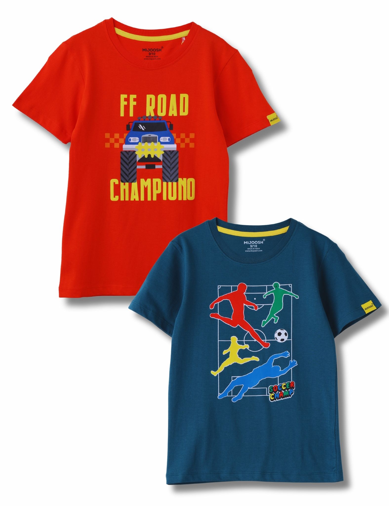 Boys T-Shirt Fiery Red / Blue Coral, Soft Cotton, Ages 7-14 (2pcs pack)