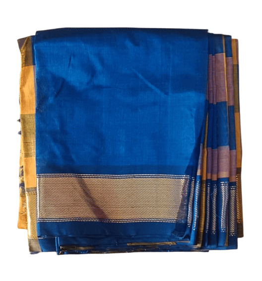 Blue Saree With Golden Border