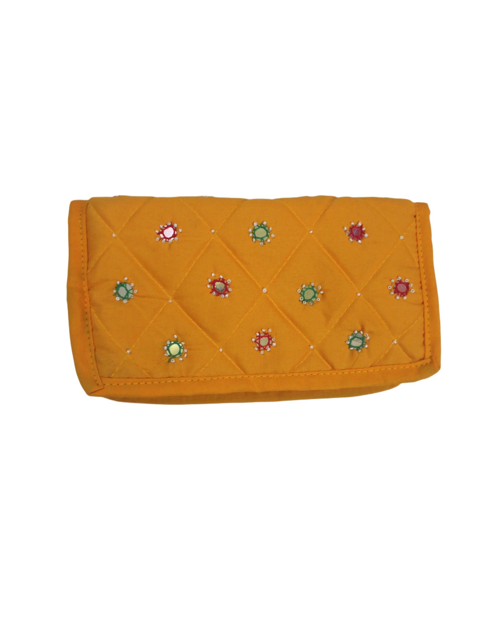 Yellow Embroidered Hand Purse Big with Mirror Work