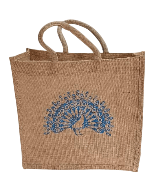 Peacock printed jute bag