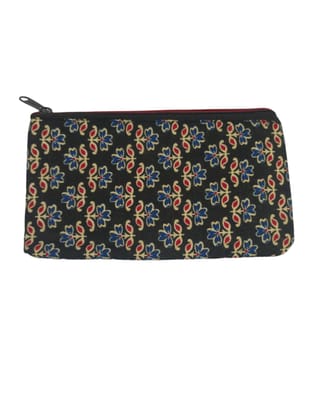 Black Floral Kalankari Zipper Pouch