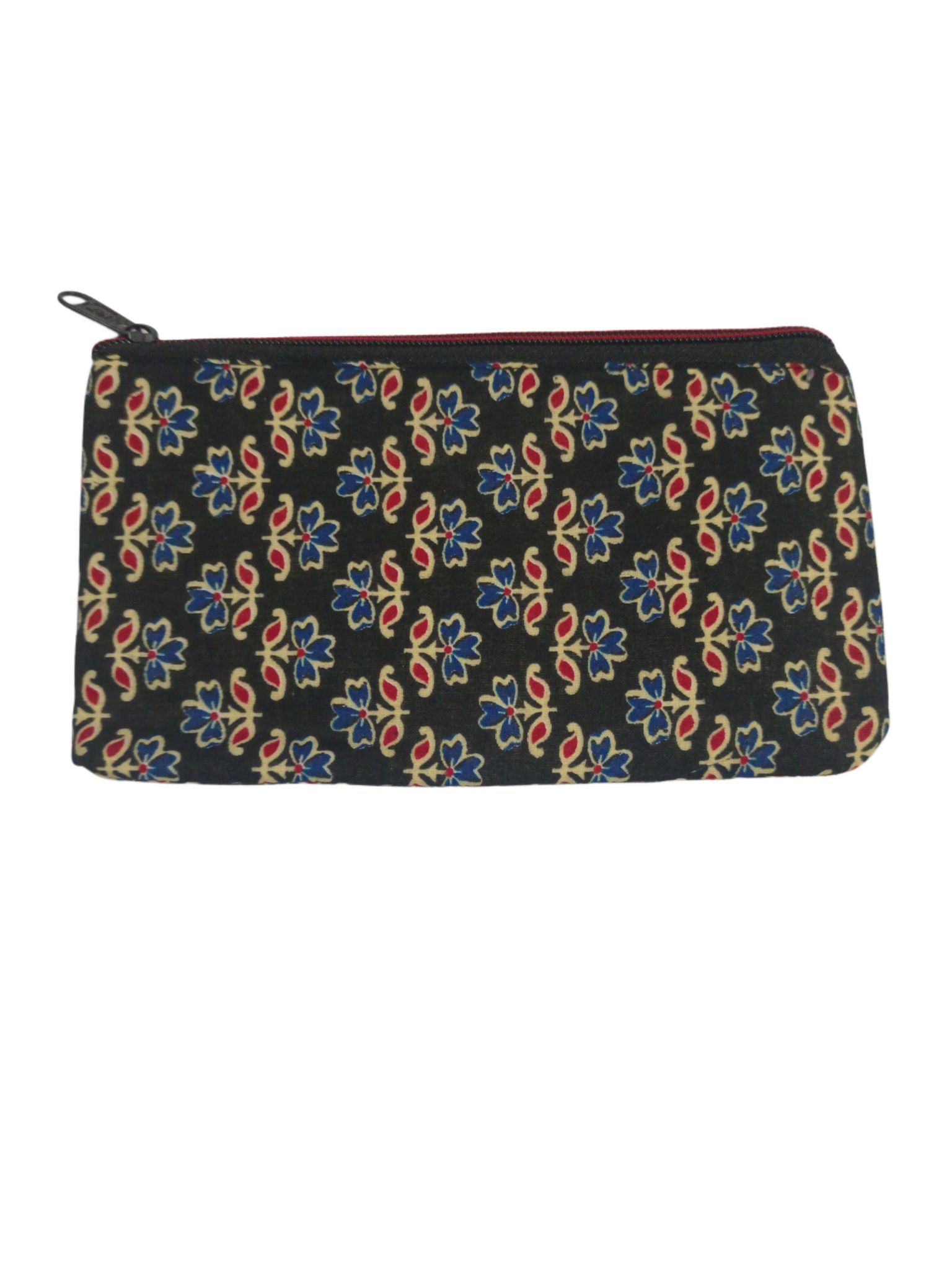 Black Floral Kalankari Zipper Pouch