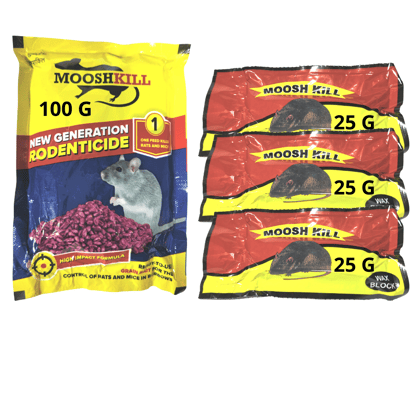 Mooshkill Rat Killer Granules 100gmX1 & 25gmX3 Combo | Ready to use wax block for the control of Rats and Mice