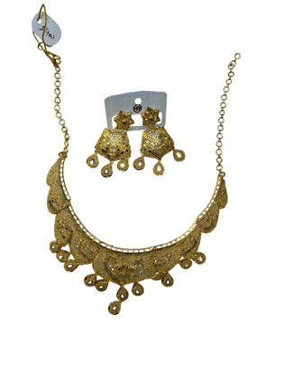  Gold-plated kundan and pearl choker necklace set with earrings for women