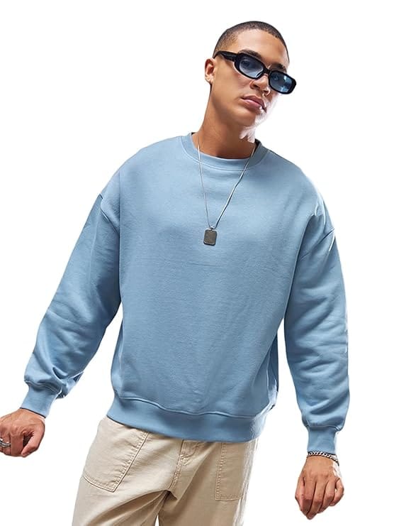 Men's Solid Oversized Fit Full Sleeve Round Neck Fleece Sweatshirt