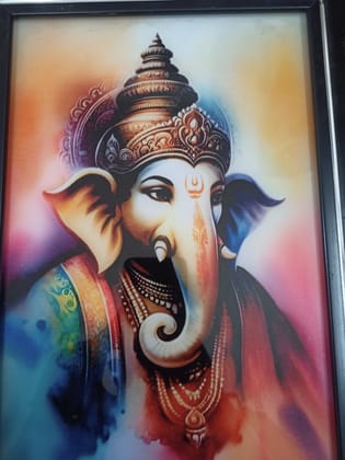 Framed Wall Art of Hindu God Ganesha, the Remover of Obstacles, for Home and Office Decor (12" x 16")