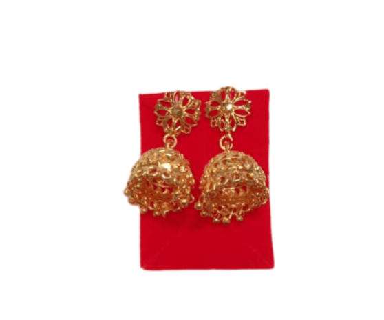 Gold Plated Traditional Indian Jhumka Earrings for Women (Medium)