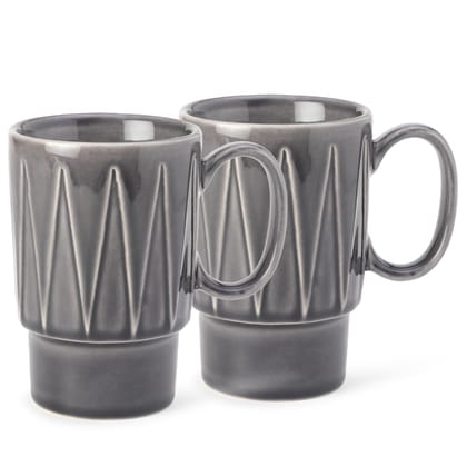 Bodhi House Stackable Ceramic Coffee Mug, Milk Mug with Glossy Finish, Ideal for Green Tea, Hot Chocolate, Microwave and Dishwasher Safe, Bone Ash Free Ideal for Gifting, Ash Grey | 350 ml Set of 2