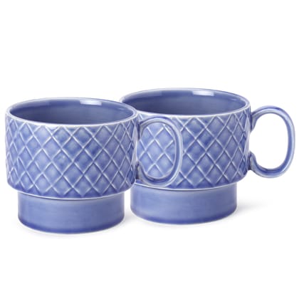 Bodhi House Stackable Ceramic Soup and Coffee Mug, Glossy Finish Microwave Safe Bone Ash Free Mug for Gifting, Ideal for Maggi, Cappuccino, Latte, Green Tea (500Ml, Mist Blue) Set of 2