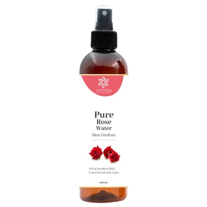 NATUUR - Pure Rose Water - 200ml | Skin Vitaliser | Suitable For Sensitive Skin| With Natural Ingrediants I Artificial colours, fragrances and preservatives free