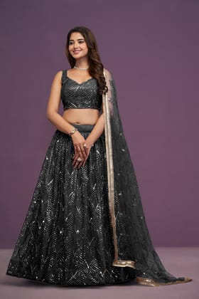 Black Soft Net Sequence Embroidery Work Lehenga Choli For Women