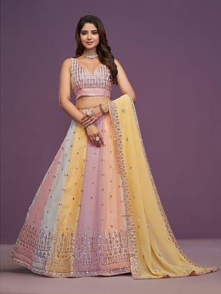 Multicolor Georgette Sequence Work Lehenga Choli Set For Women