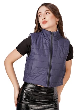 Women winter jacket Women Solid Quilted Jacket (Blue)