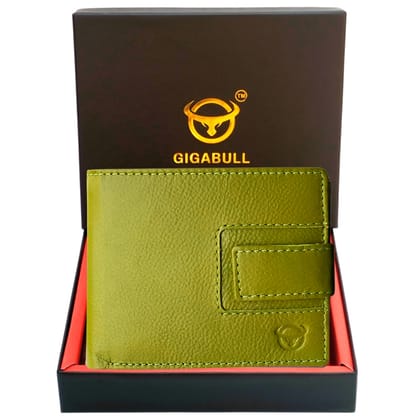 GIGABULL Mens Genuine Leather Wallet with ID Window, Credit Card Holder & Money Pouch, Olive Green