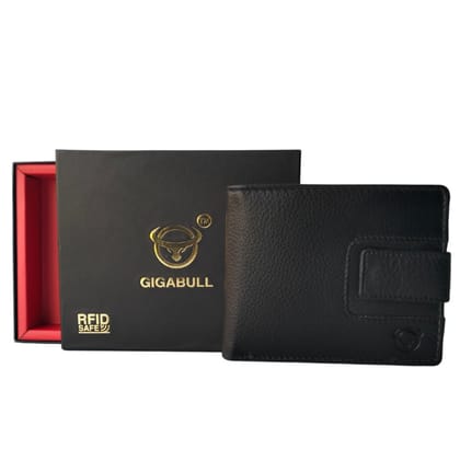 GIGABULL Mens  Black Genuine Leather RFID Safe Wallet