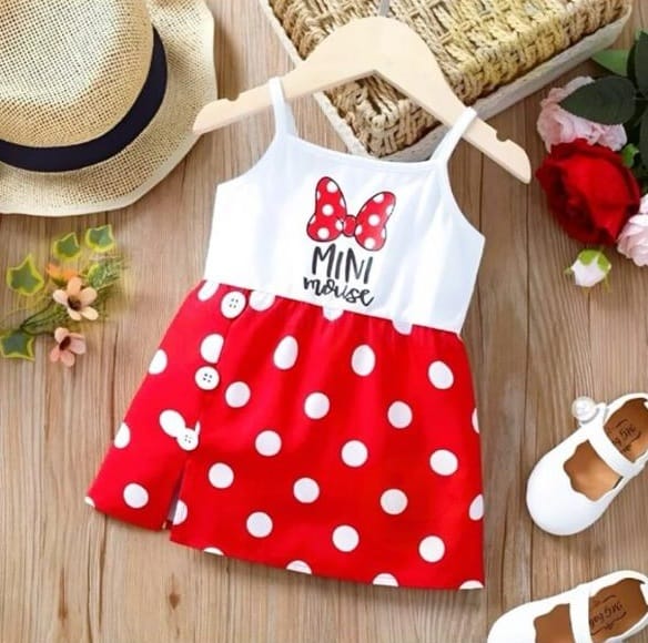  Red and White Polka Dot Minnie Mouse Dress for Girls