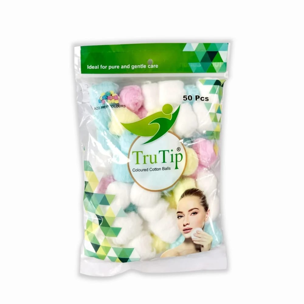 Tru Tip 50 Pcs Coloured Cotton Balls for Pure and Gentle Care Multicolor Soft Cotton Balls for Face Cleansing & Makeup Removal – Luxurious Softness for Daily Skincare