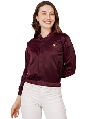 Women Solid Casual Jacket (Wine)