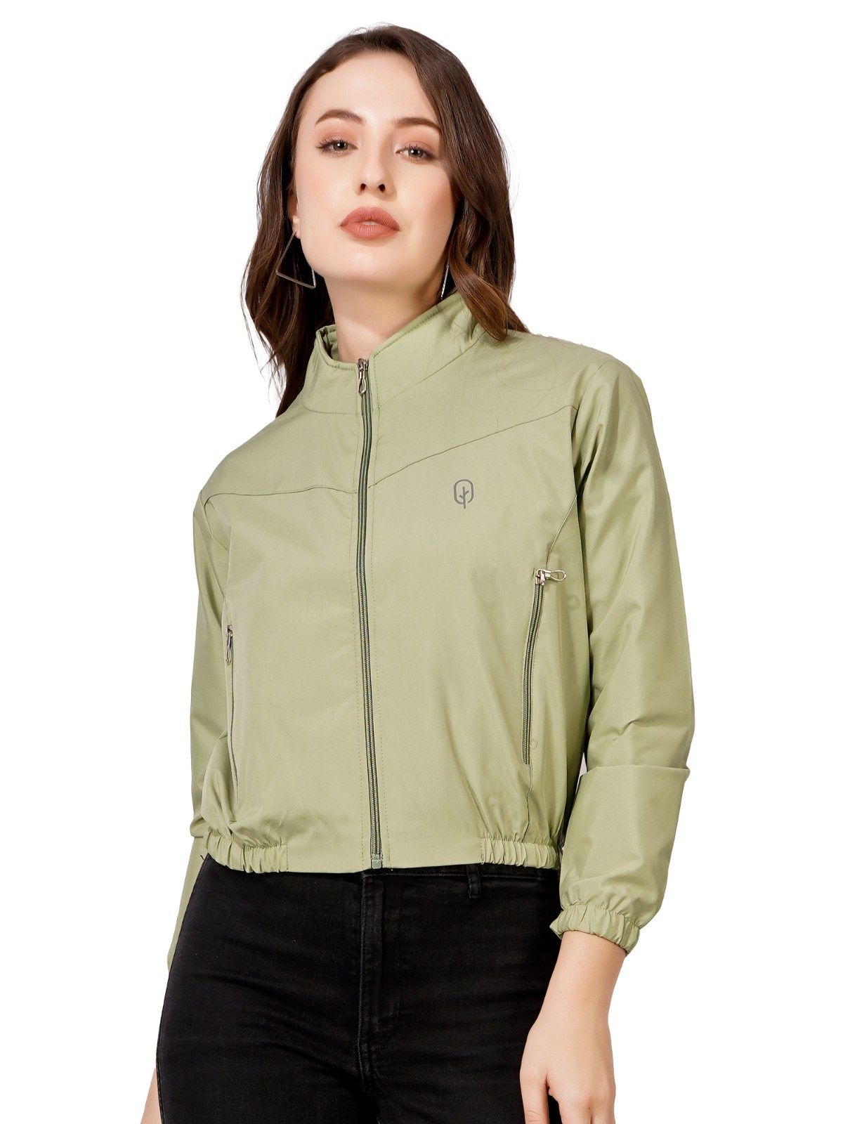 Women Solid Winter Crop Jecket (Pista Green)