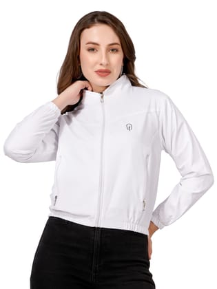 Women Solid Winter Crop Jecket (White)