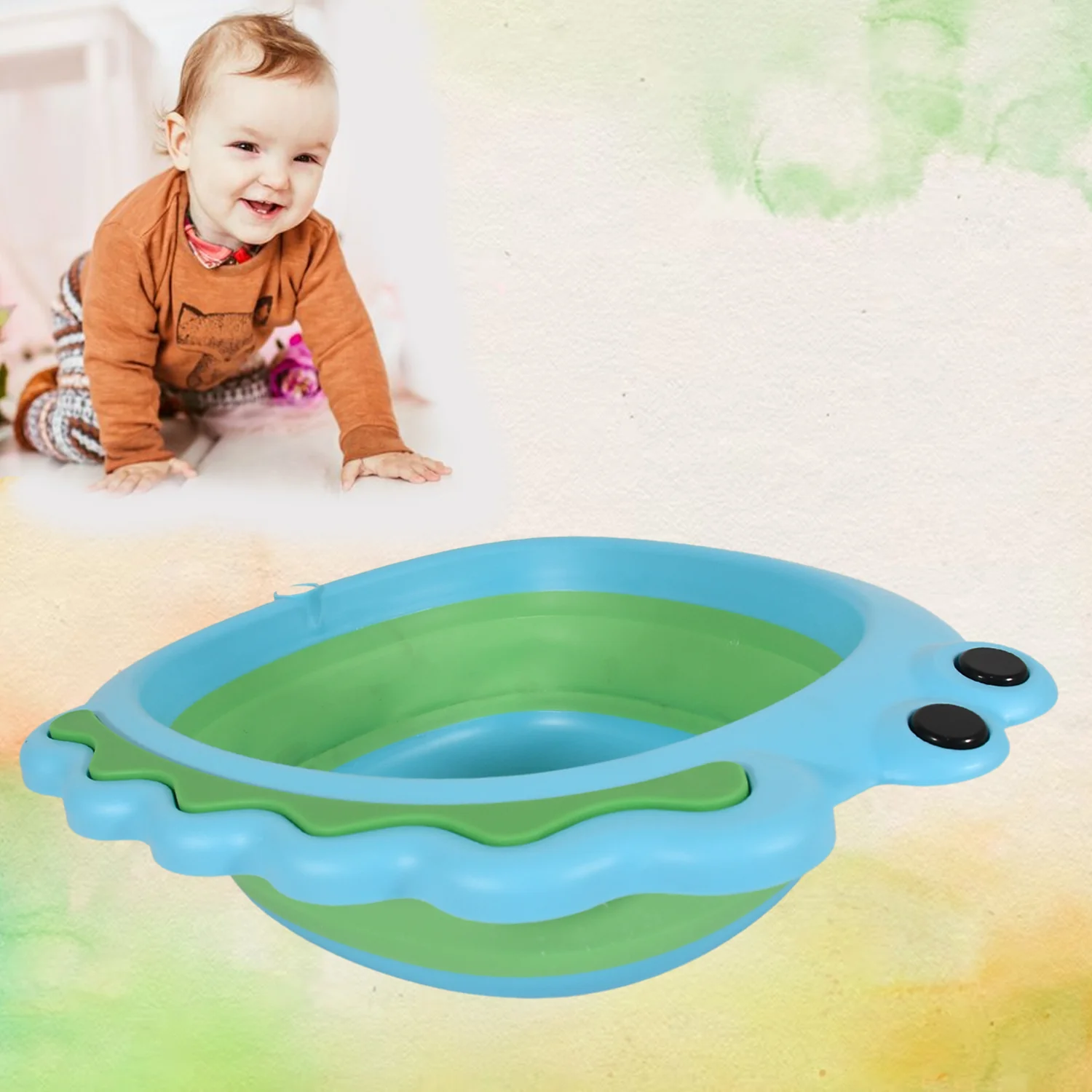 FROG Shape Foldable Baby Bathtub, Portable Infant Bath Tub, Non-Slip Safety Toddler Bath Basin with Temperature Sensing Plug for Newborn Kids 0-3 Years Old