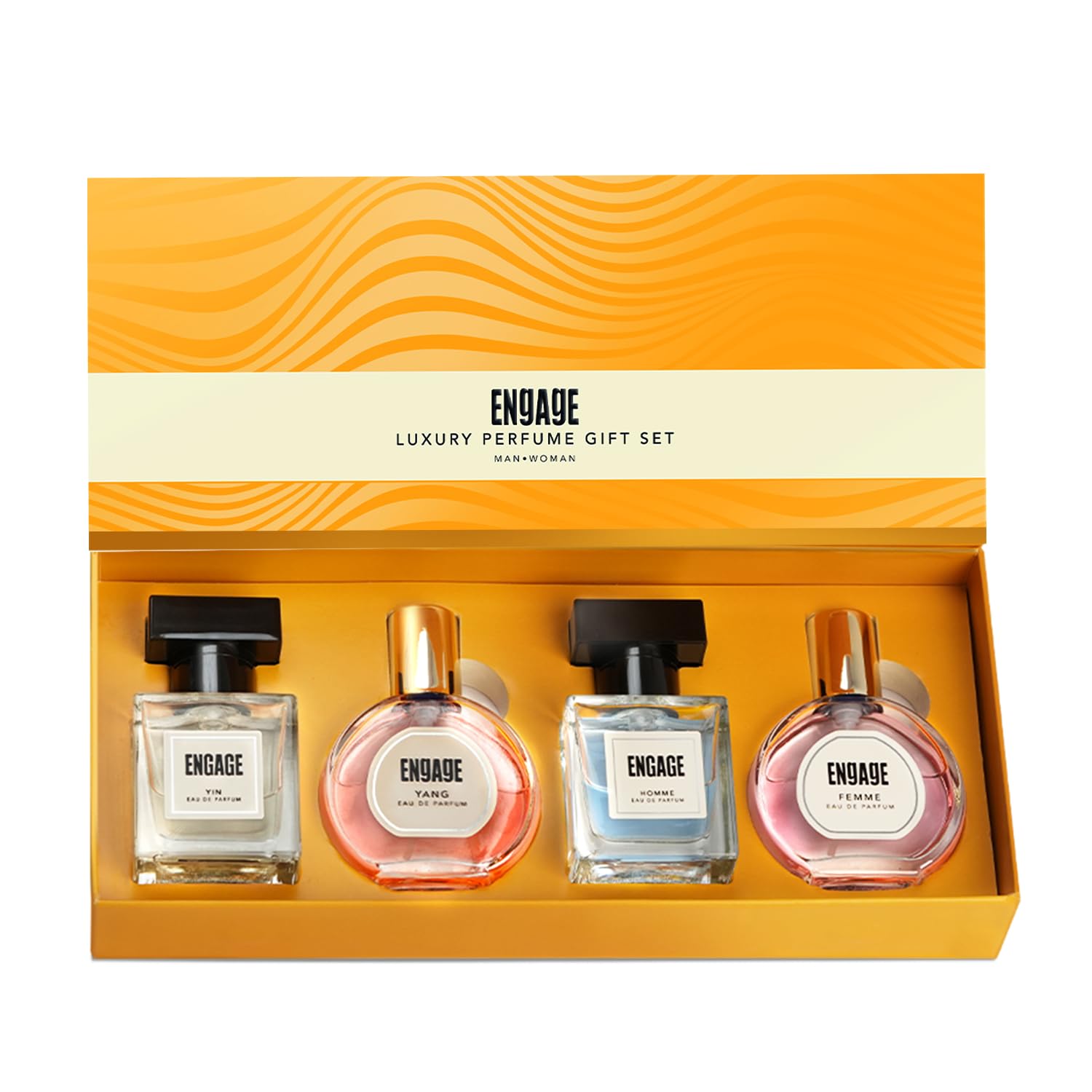 Engage Gift Set - Luxury Perfume Gifts For Women & Men, 100ml, Long Lasting Smell Men & Women Perfume, Best Birthday, Anniversary, Wedding Gift Hamper by ITC, Eau De Parfum, Travel Sized Perfume Combo, 25ml x 4