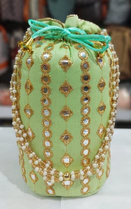 Embroidered Potli Bag with Pearl Handle for Women