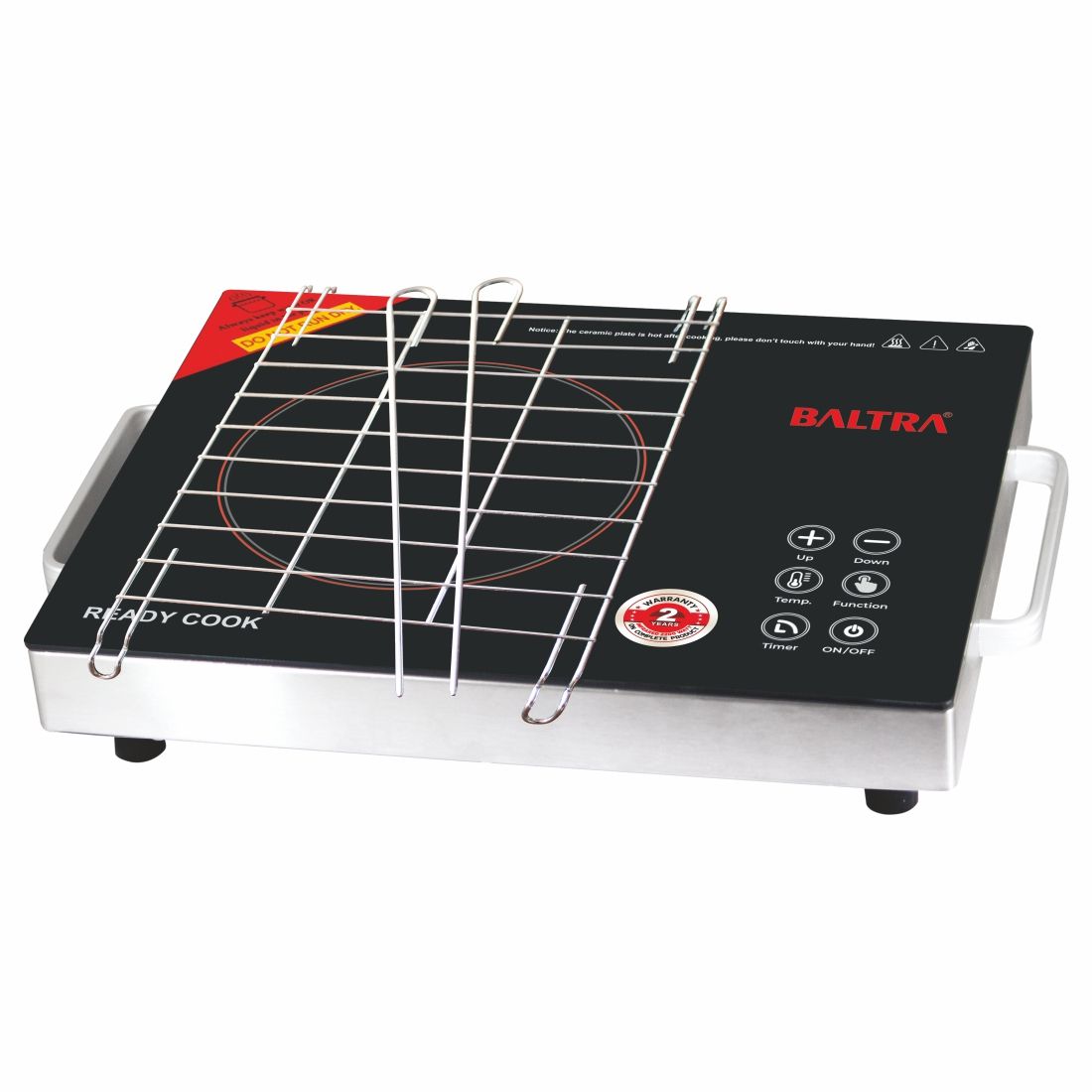 Baltra 2200 W READY COOK Radiant Cooktop Touch Panel  (Silver, BIC-144) with Free Detachable Grill, Digital Controls, 2 Year Warranty