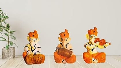 Polyresin Set of 4 Lord Ganesh Idol Statue Artifacts for Home Decor Items