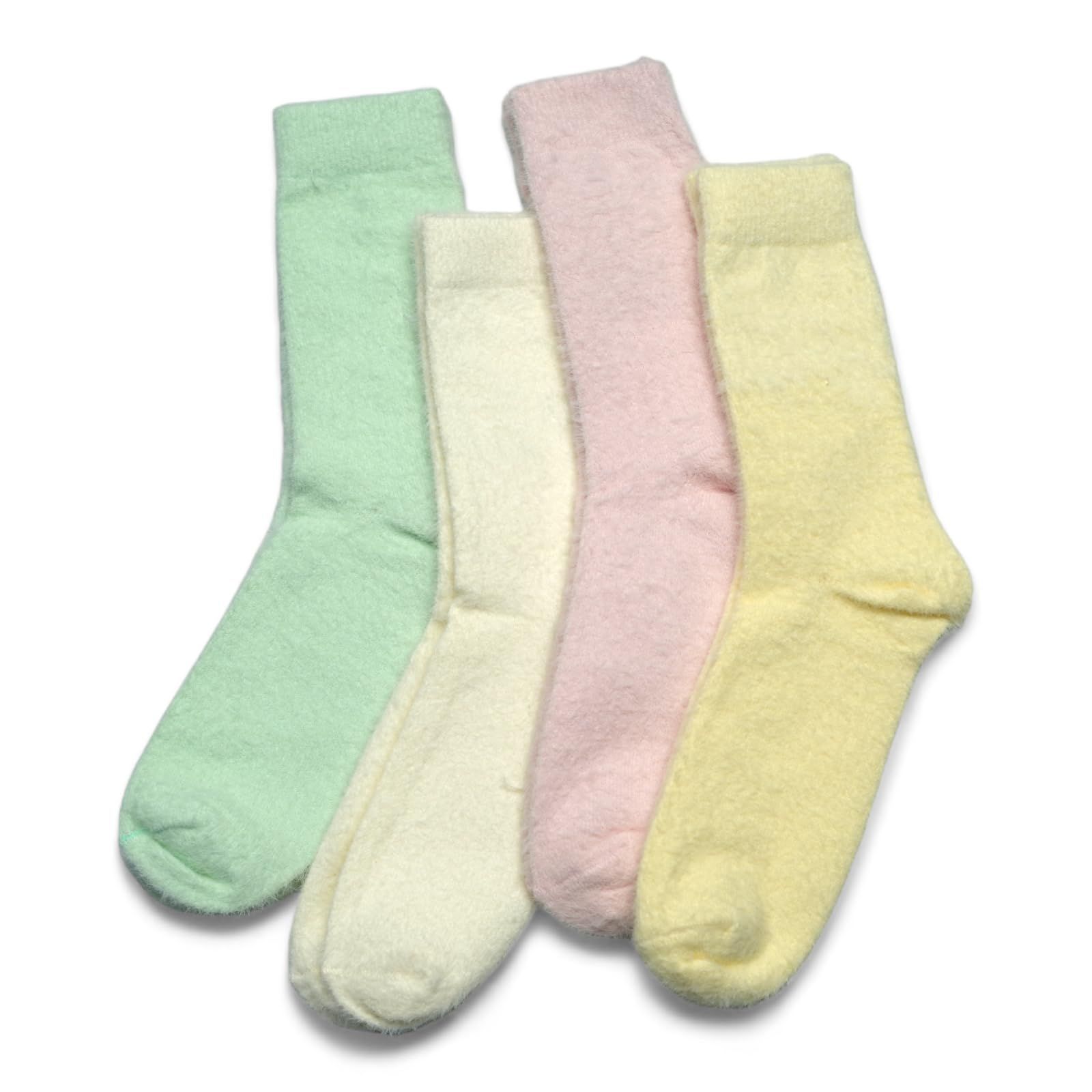 Socks Carving Pack of 4 Multicolour Women's Calf Length Socks, Made With Durable & Breathable Cotton, Free Size, Mild Furry Edition, Suitable for all Season, Soft & Breathable, Daily Use