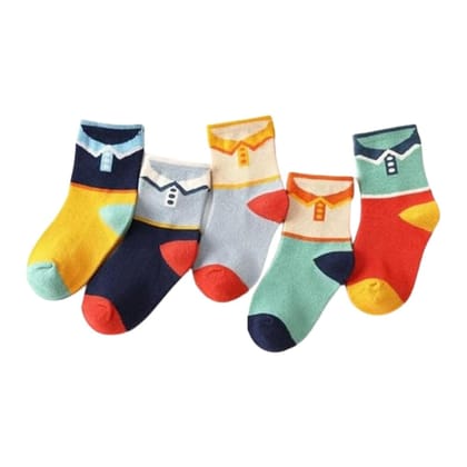 SOCKSCARVING Feel The Comfort Cotton Polo Edition Socks for Unisex Pack of 5 | Multicolour | Knitted | Casual | High Ankle | KidS