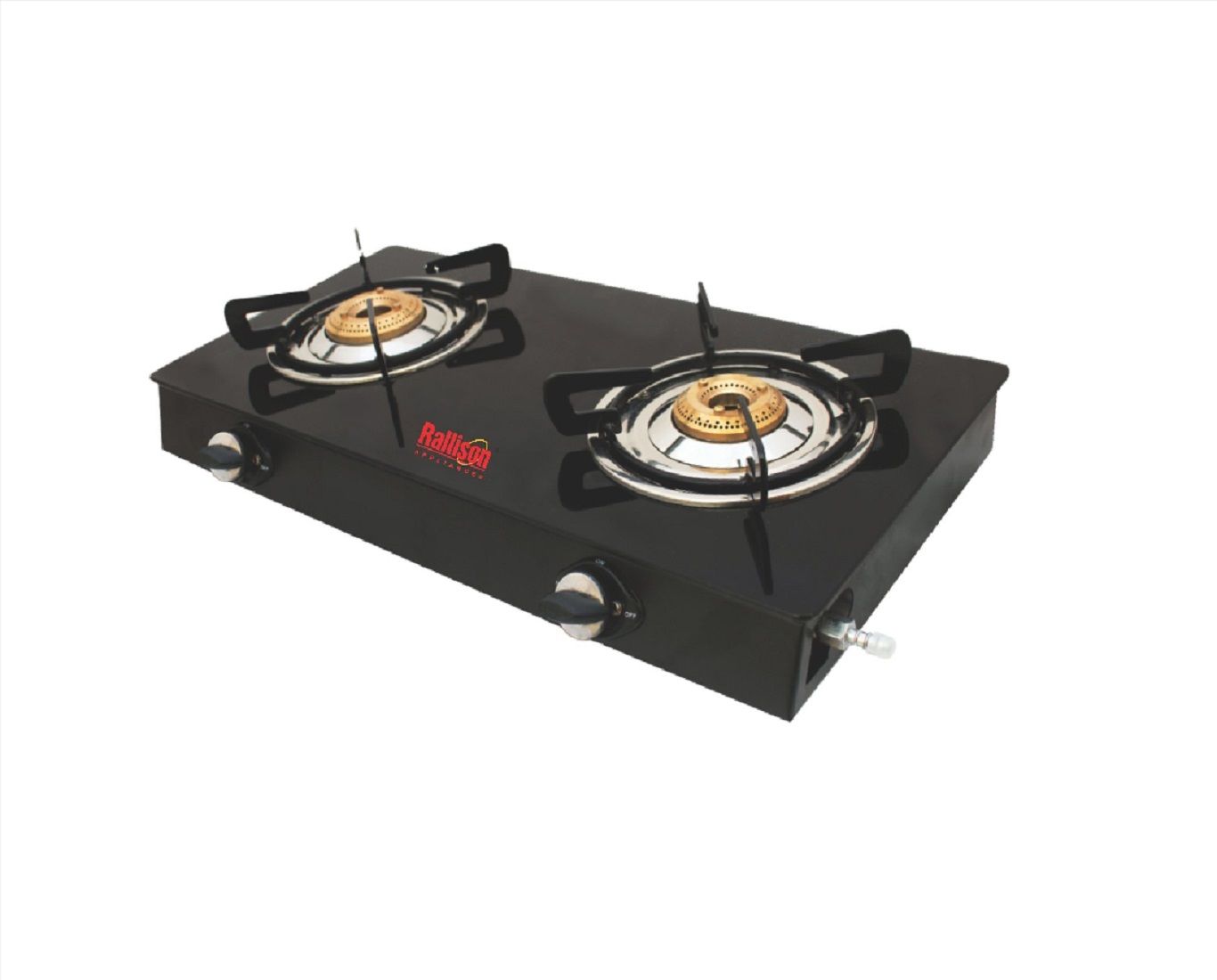 Rallison 2 Burner Gas Stove Glass Top Manual Ignition with ISI Certified Brass Burners and Toughened Glass Top Black