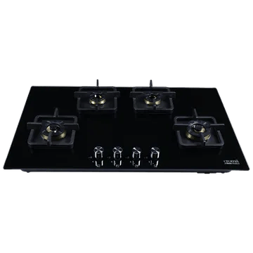 Croma Toughened Glass Top 4 Burner Automatic Hob (Black Enamel Coated Drip Tray, Black)