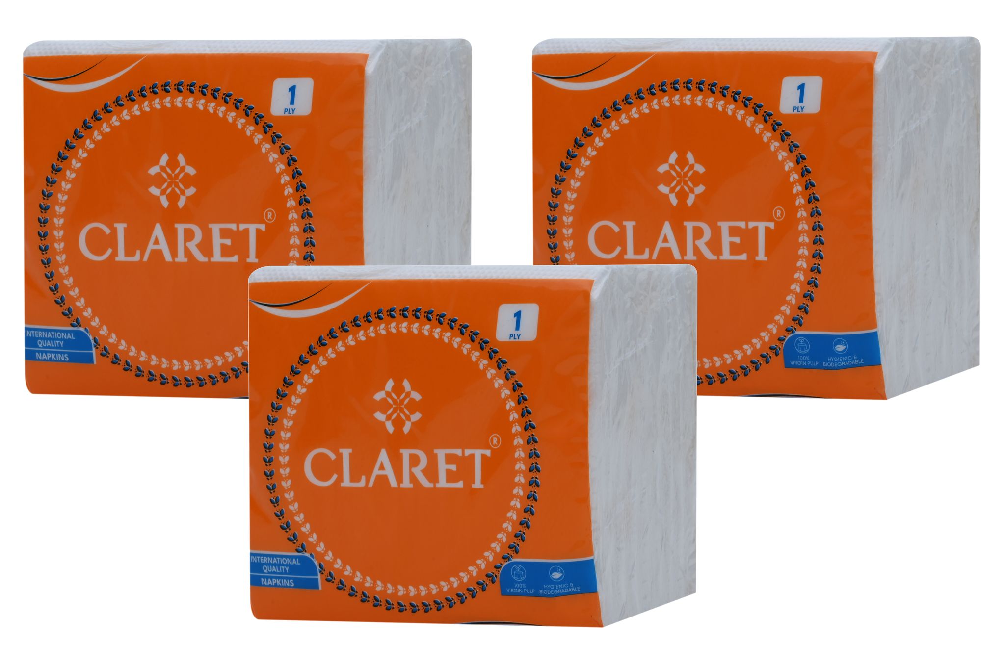 Claret Highly Absorbent Paper Napkins - 27x30 cm, 1-Ply, Pack of 3, 70 Sheets Each - Soft, Durable and Perfect for Everyday Use and Kitchen Cleaning