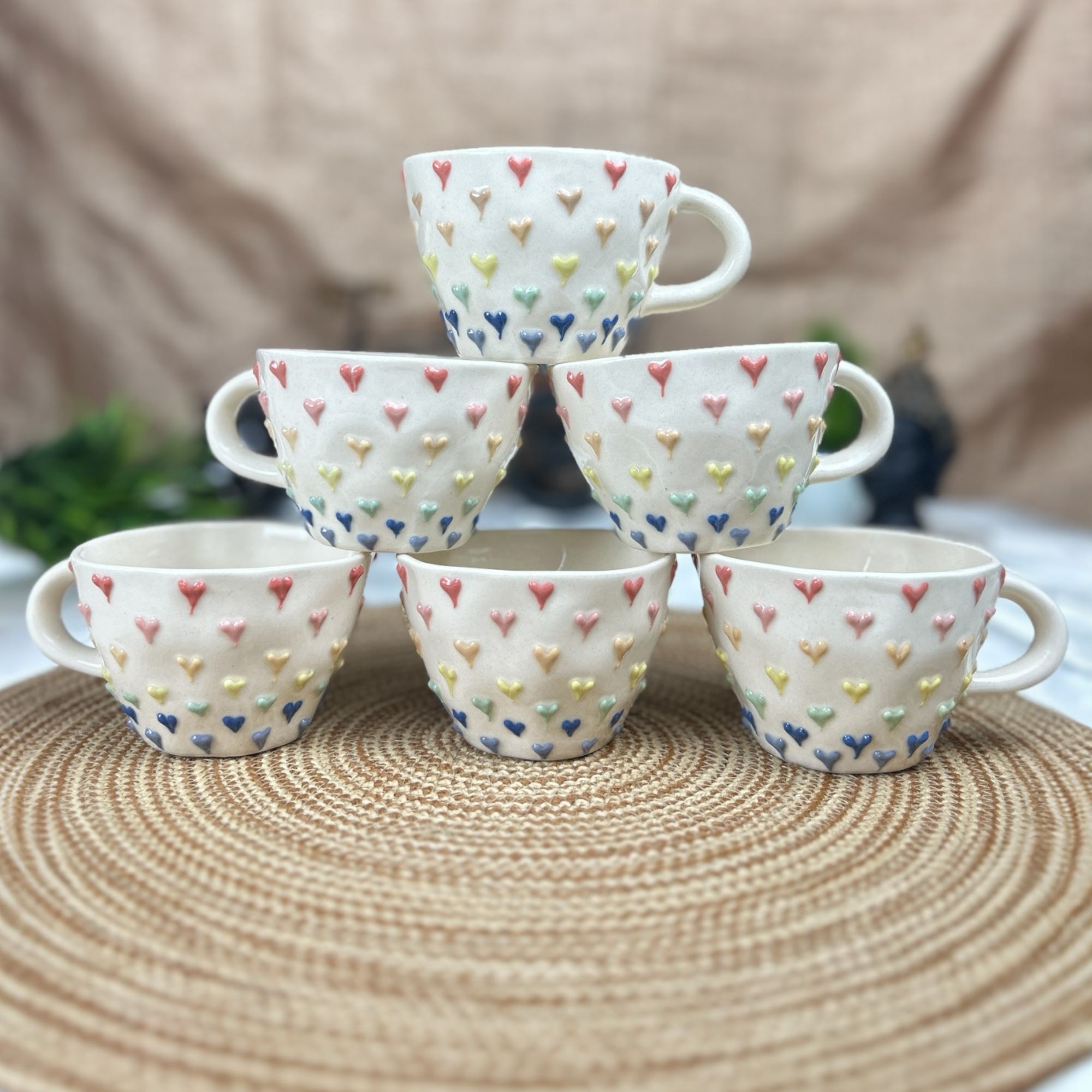 CERAMIC DINING Multicolour 3D Heart Tea Cups Set of 6