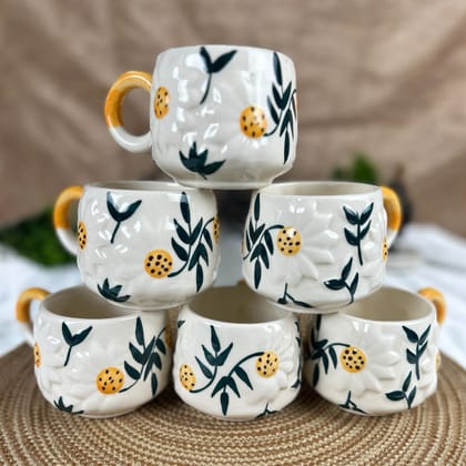 CERAMIC DINING Yellow Sunflower Coffee or Tea Cups Set of 6